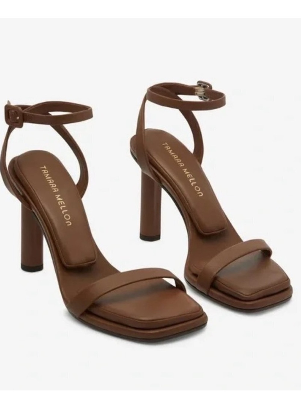 Tamara Mellon Sienna Brown Pillow-Top Solar 100 Nappa Leather Heel Sandal wrap